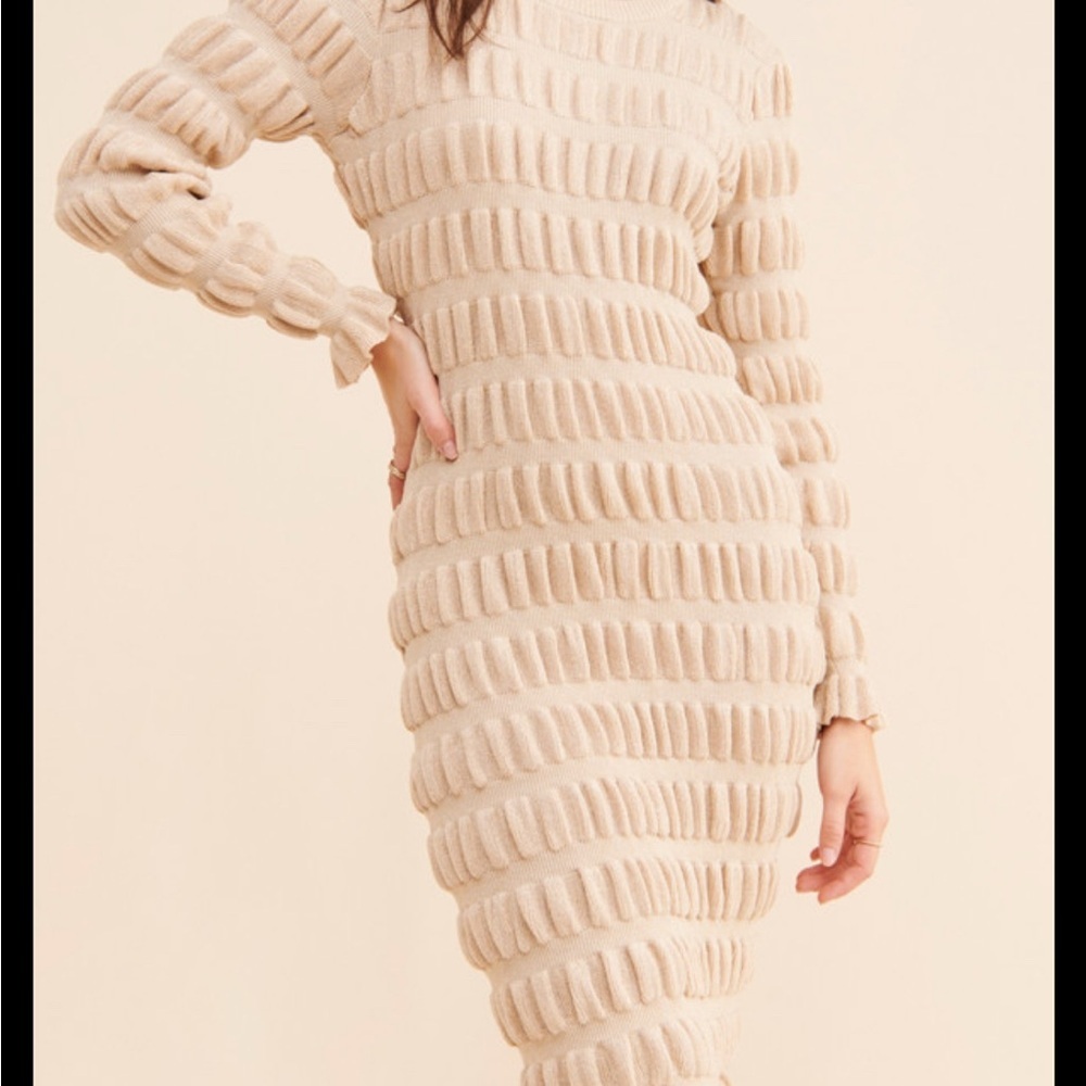 Current Air Textured Cream Long Sleeve Dress buy anthropology
